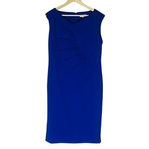NWT Calvin Klein Blue Ruched Sheath Dress Size 14 Sleeveless Knee Length